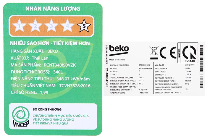 Tủ lạnh Beko Inverter 323 lít RCNT340I50VZK Màu Xám đậm