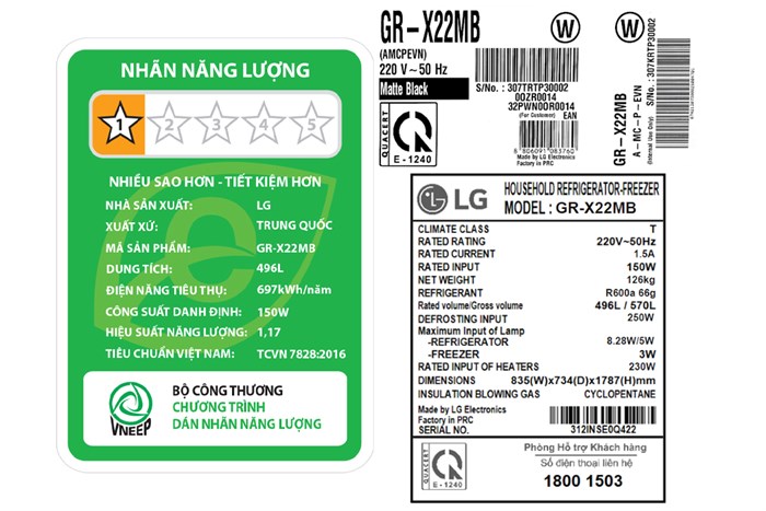 Tủ lạnh LG Inverter 496 lít Multi Door InstaView Door-in-Door GR-X22MB Màu Đen