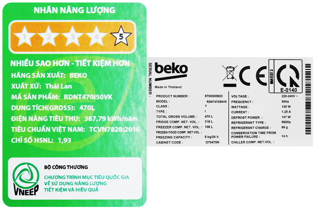 Tủ lạnh Beko Inverter 422 lít RDNT470I50VK