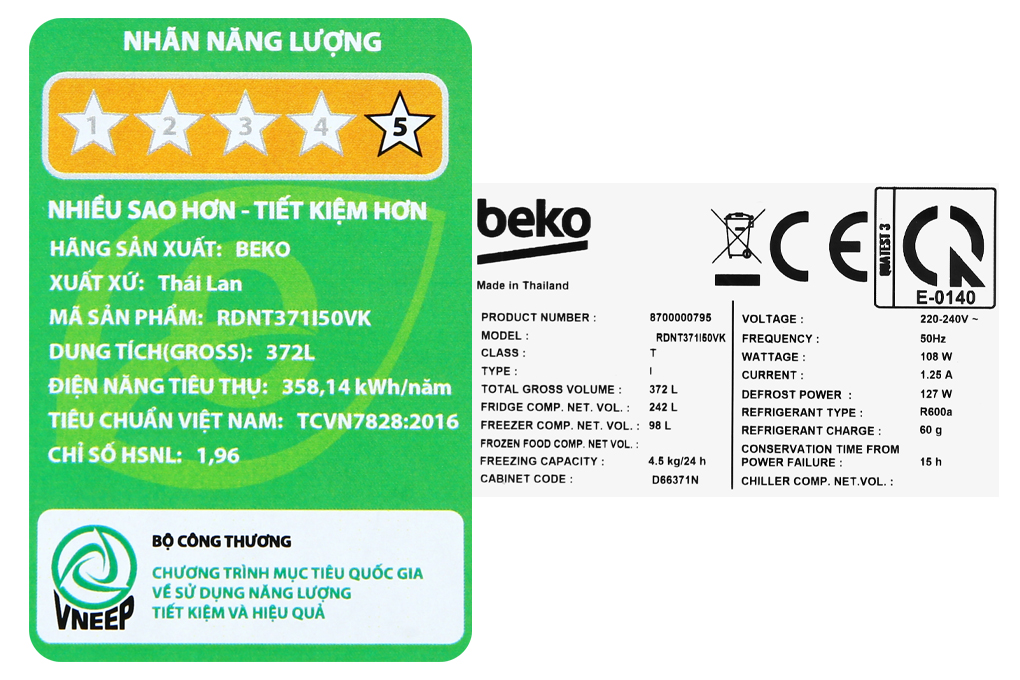 Bán tủ lạnh Beko Inverter 340 lít RDNT371I50VK