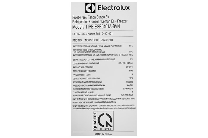 Tủ lạnh Electrolux Inverter 505 lít ESE5401A-BVN Màu Đen