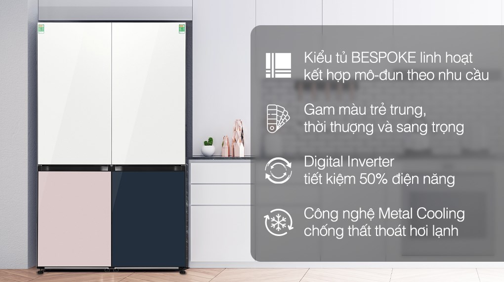 Combo 2 Tủ lạnh Samsung Inverter 678 lít Multi Door Bespoke RB33T307055/SV & RB33T307029/SV