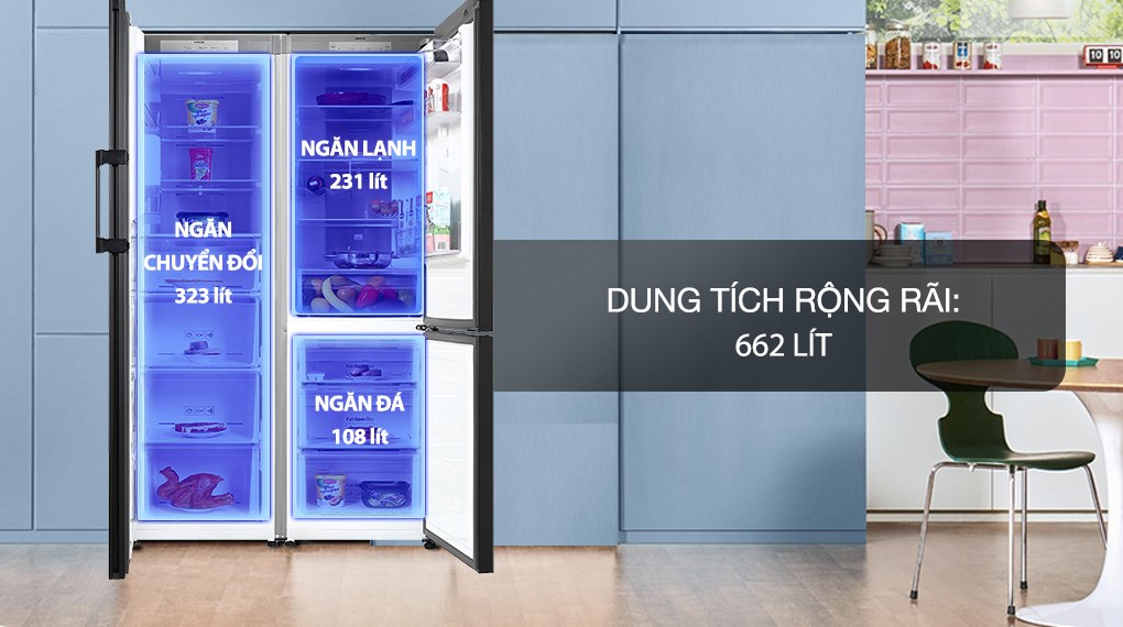 Combo Tủ lạnh Samsung Inverter 662 lít Multi Door Bespoke RZ32T744535/SV & RB33T307055/SV