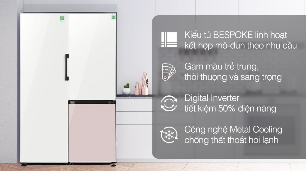 Combo Tủ lạnh Samsung Inverter 662 lít Multi Door Bespoke RZ32T744535/SV & RB33T307055/SV