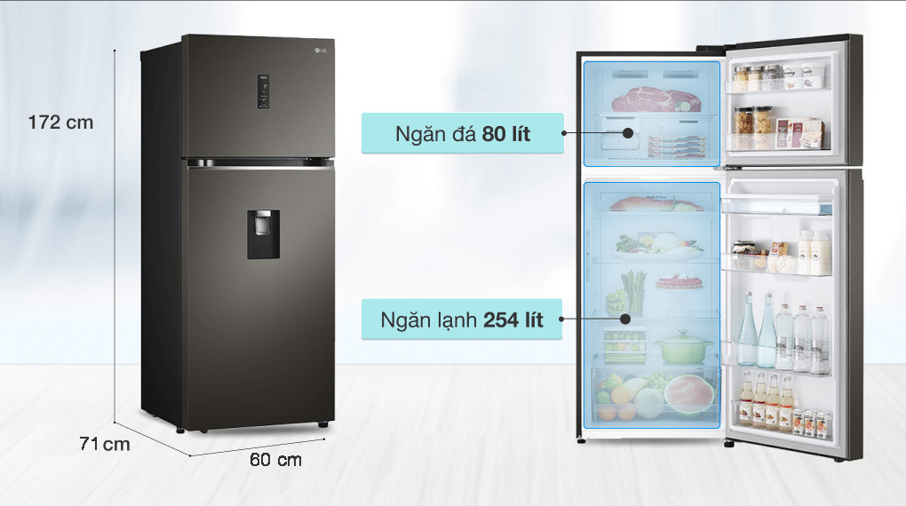 Tủ lạnh LG Inverter 334 lít GN-D332BL - Dung tích 334 lít