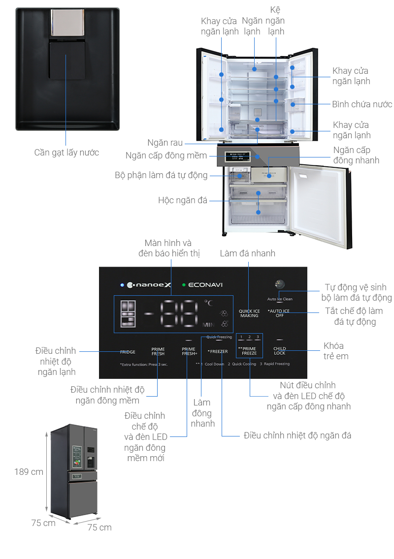 Tủ lạnh Panasonic Inverter 540 lít Multi Door PRIME+ Edition NR-YW590YMMV