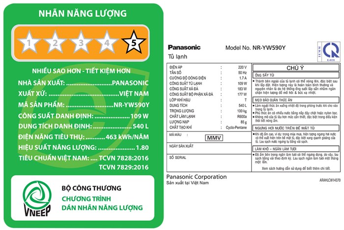 Tủ lạnh Panasonic Inverter 540 lít Multi Door PRIME+ Edition NR-YW590YMMV Màu Đen
