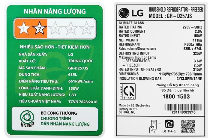 Tủ lạnh LG Inverter 635 lít Side By Side GR-D257JS Màu Bạc