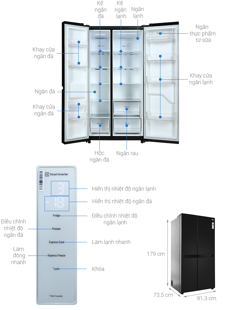 Tủ lạnh LG Inverter 649 Lít GR-B257WB - giá tốt, có trả góp