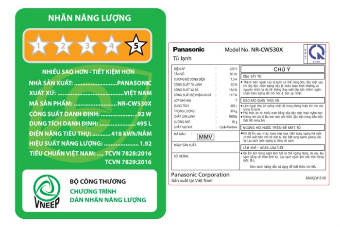 Tủ lạnh Panasonic Inverter 495 lít Multi Door PRIME+ Edition NR-CW530XMMV Màu Đen