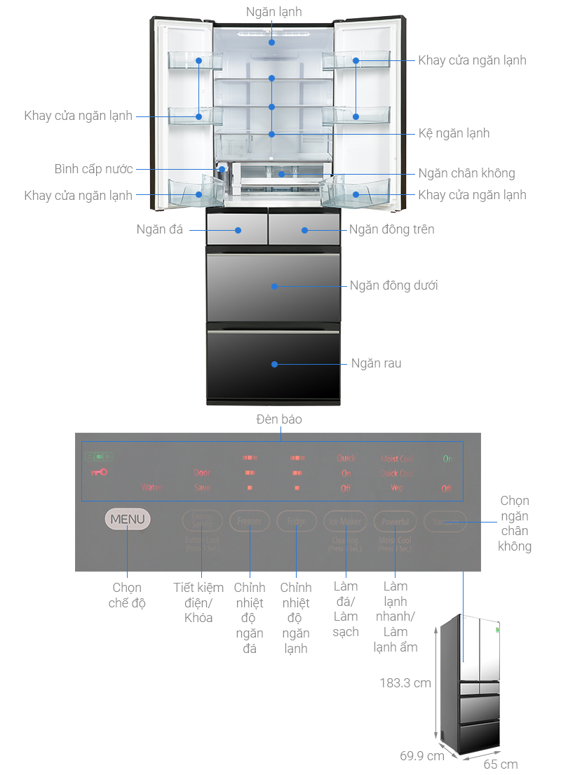 Tủ lạnh Hitachi Inverter 520 lít R-HW530NV