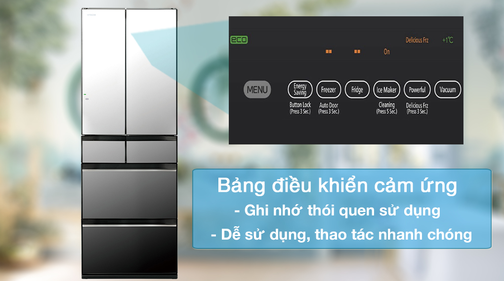 bảng điều khiển cảm ứng bên ngoài cửa tủ-Tủ lạnh Hitachi 520 lít R-HW530NV