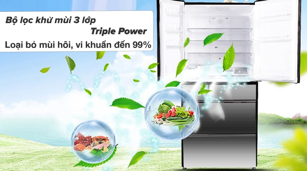 Bộ lọc khử mùi 3 lớp Triple Power-Tủ lạnh Hitachi 520 lít R-HW530NV