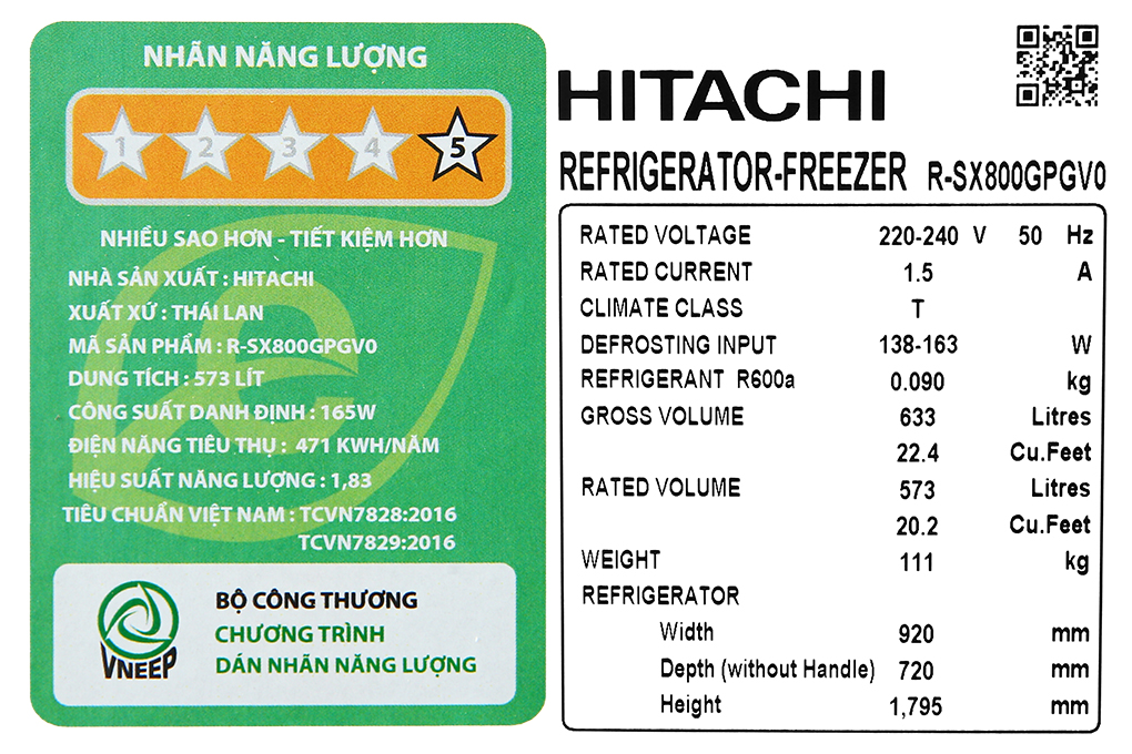 Tủ lạnh Hitachi Inverter 573 lít R-SX800GPGV0 GBK