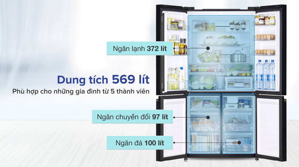Tủ lạnh Hitachi Inverter 569 lít R-WB640VGV0 - Dung tích sử dụng