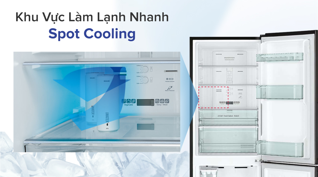 Tủ lạnh Hitachi Inverter 275 lít R-B330PGV8  - Khu vực làm lạnh nhanh Spot Cooling 