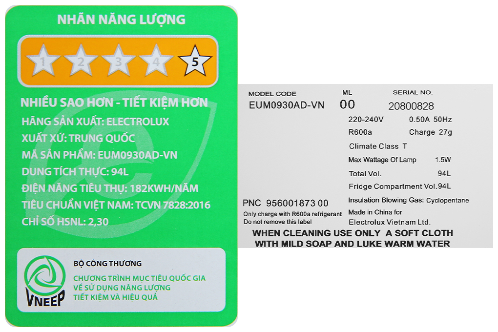 Tủ lạnh Electrolux 94 lít EUM0930AD-VN Màu Bạc