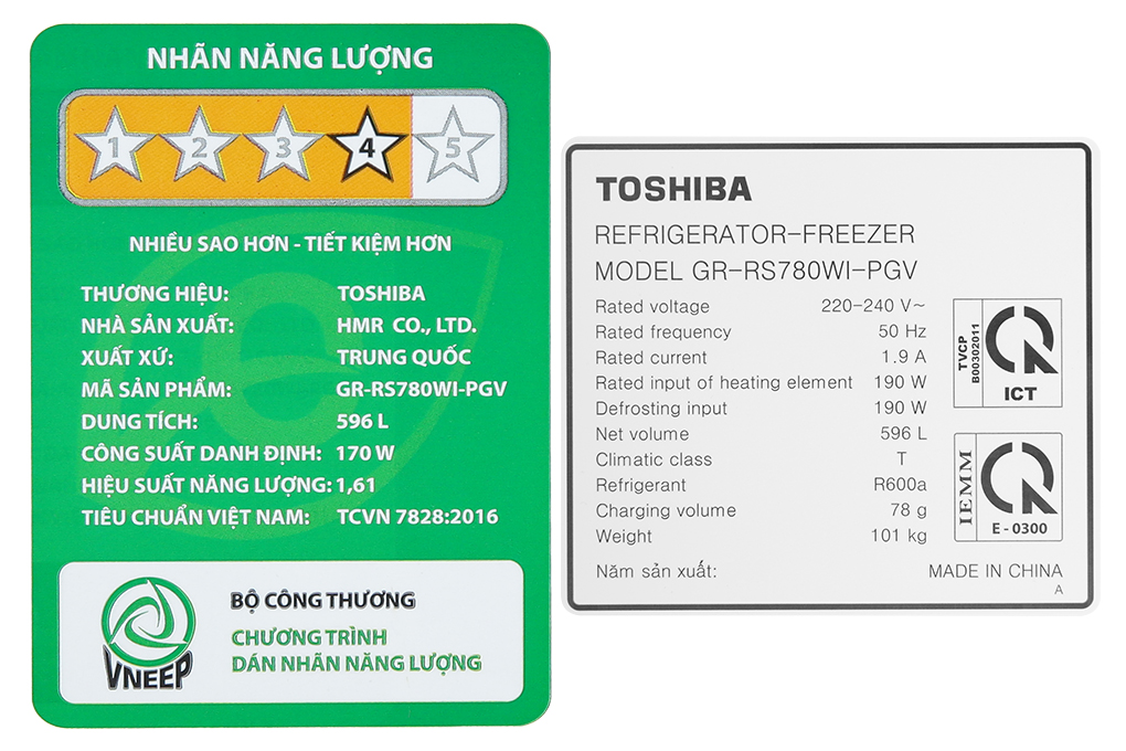 Tủ lạnh Toshiba Inverter 596 lít Side By Side GR-RS780WI-PGV(22)-XK Màu Đen