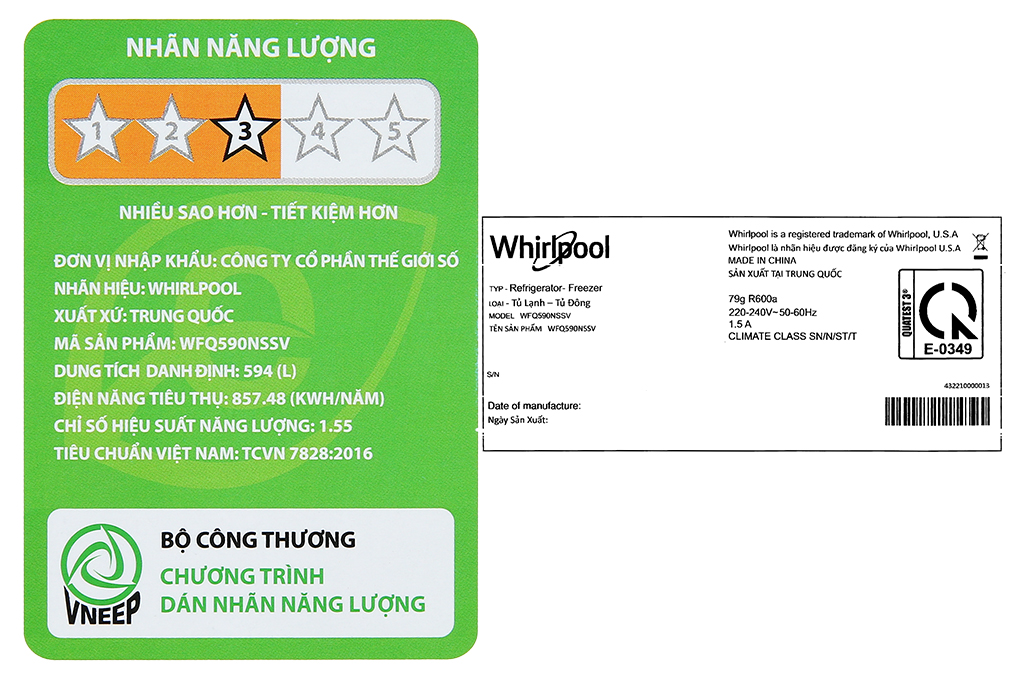 Tủ lạnh Whirlpool Inverter 594 Lít WFQ590NSSV Màu Bạc
