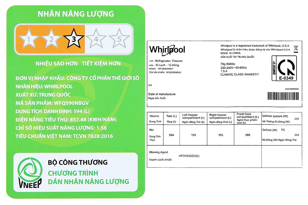 Tủ lạnh Whirlpool Inverter 594 Lít WFQ590NBGV Màu Đen