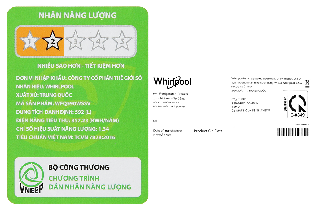 Tủ lạnh Whirlpool Inverter 592 Lít WFQ590WSSV Màu Bạc
