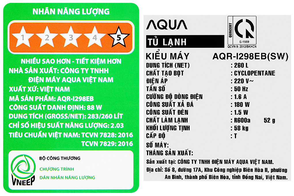 Tủ lạnh Aqua Inverter 260 lít AQR-I298EB SW Màu Bạc
