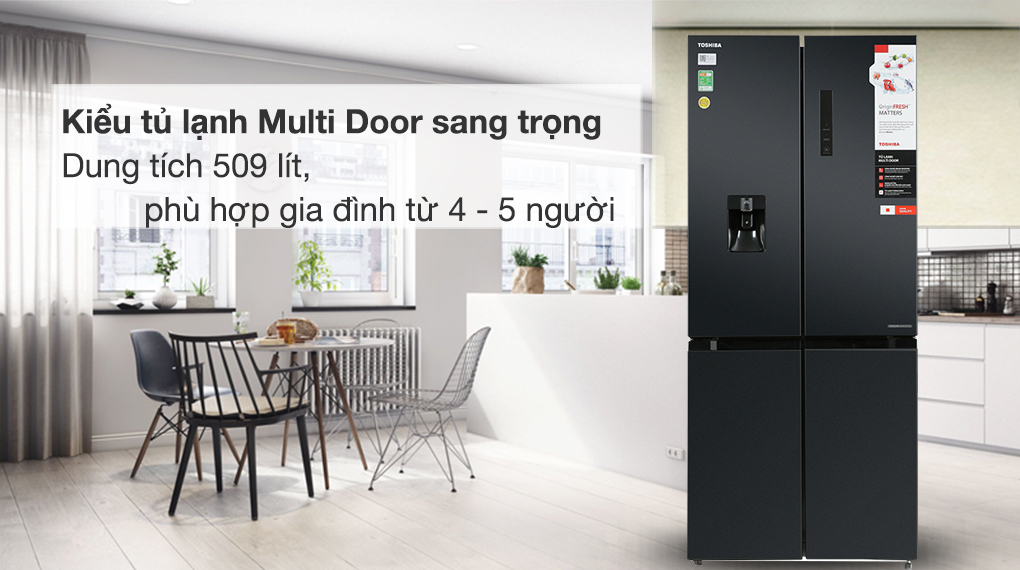 Tủ lạnh Toshiba Inverter 509 lít GR-RF605WI-PMV(06)-MG - Kiểu tủ multi door, dung tích 509 lít phù hợp cho gia đình từ 4 - 5 người 