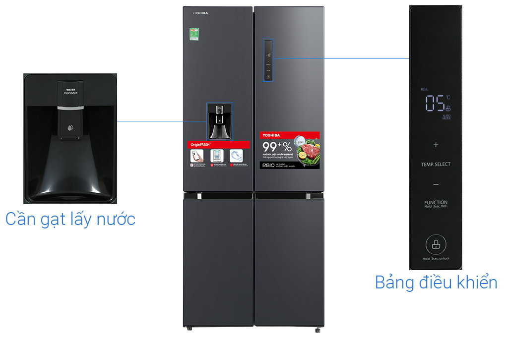 Tủ lạnh Toshiba Inverter 509 lít Multi Door GR-RF605WI-PMV(06)-MG Màu Đen - Xám
