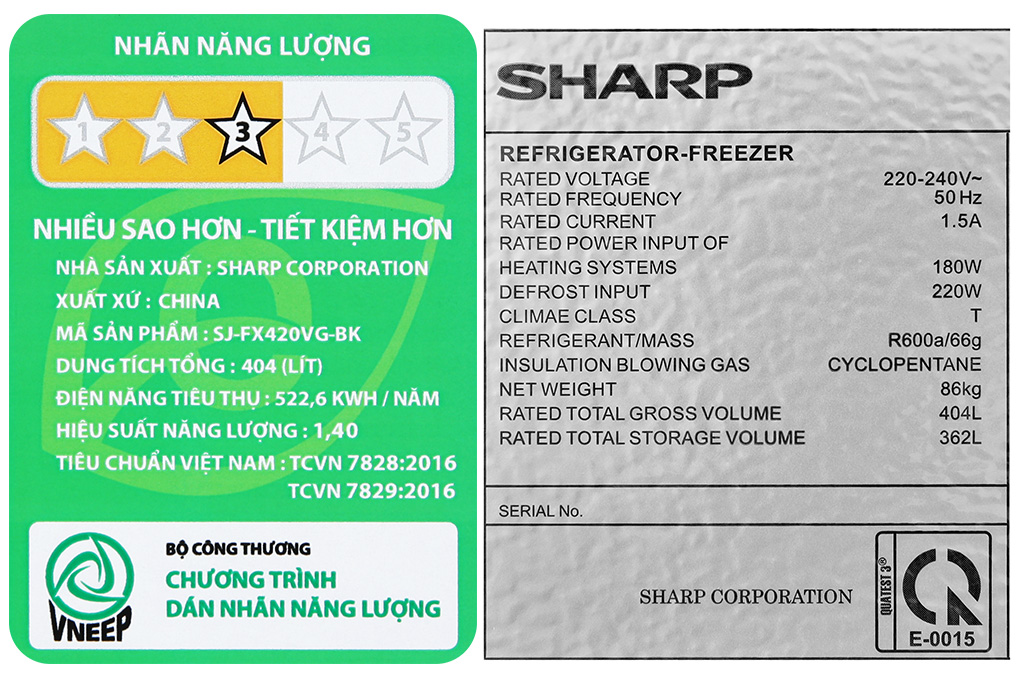 Tủ lạnh Sharp Inverter 362 lít Multi Door SJ-FX420VG-BK Màu Đen