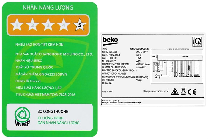 Tủ lạnh Beko Inverter 622 lít Side By Side GNO62251GBVN Màu Đen