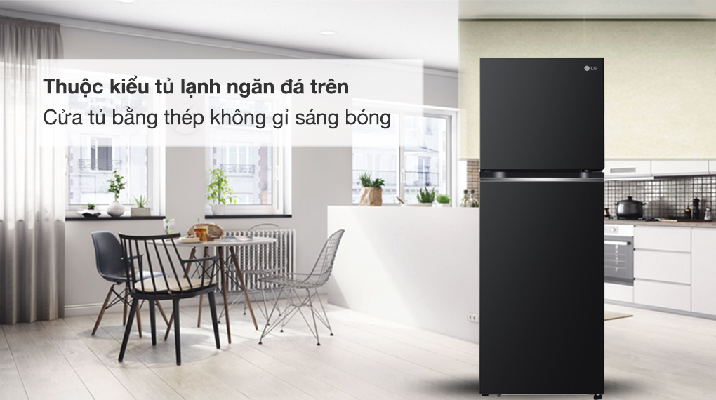 Tủ lạnh LG Inverter 266 Lít GV-B262WB - Thuộc kiểu tủ ngăn đá trên, cửa tủ bằng thép không gỉ sáng bóng 