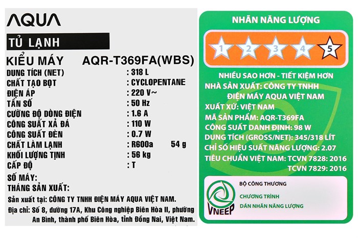 Tủ lạnh Aqua Inverter 318 lít AQR-T369FA(WBS) Màu Đen