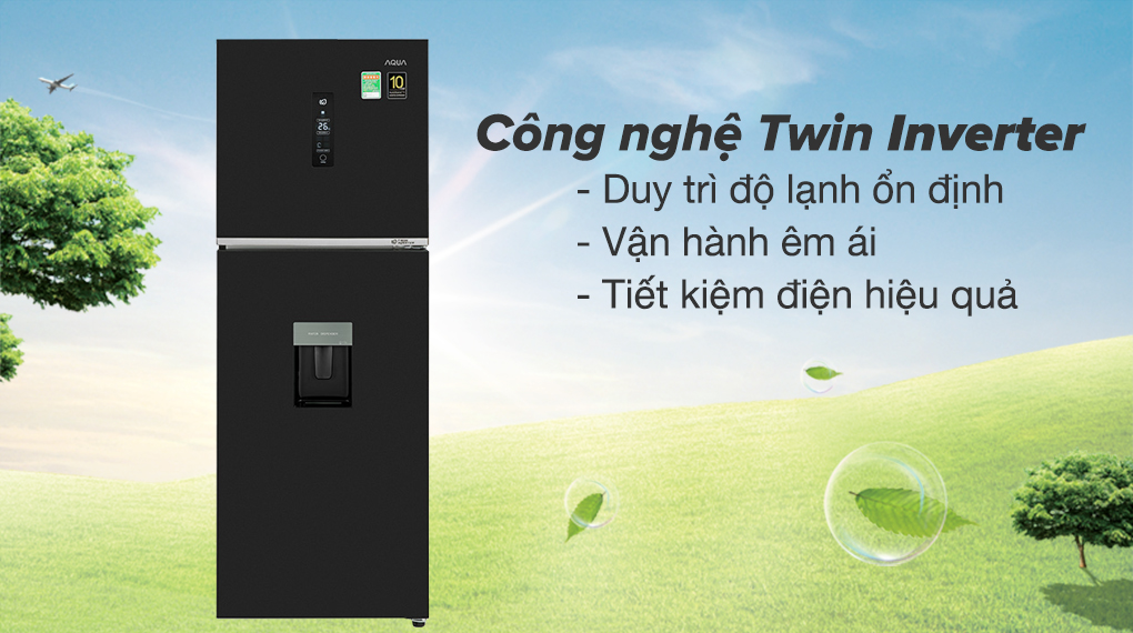 Tủ lạnh Aqua Inverter 318 lít AQR-T369FA(WBS) - Công nghệ Twin Inverter giúp tiết kiệm điện hiệu quả, vận hành êm ái 