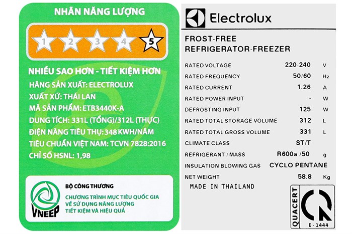 Tủ lạnh Electrolux Inverter 312 Lít ETB3440K-A Màu Bạc
