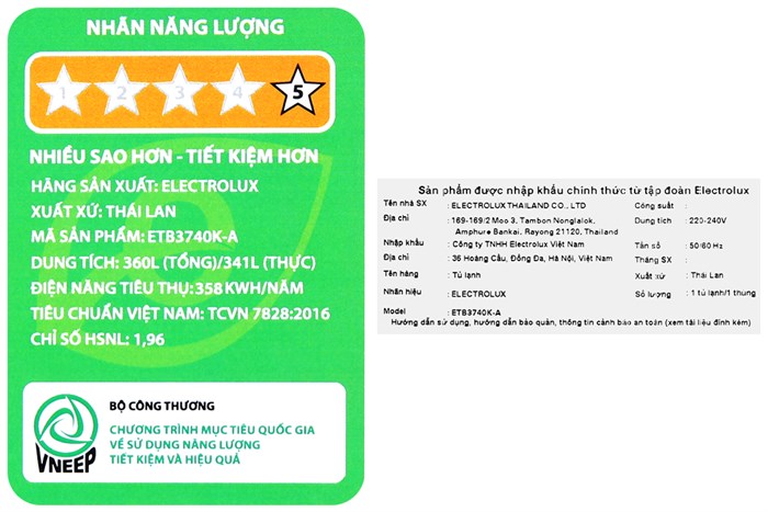 Tủ lạnh Electrolux Inverter 341 Lít ETB3740K-A Màu Bạc