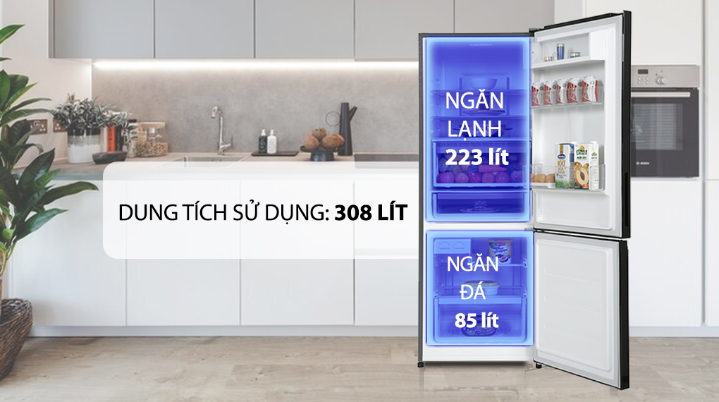 Tủ lạnh Electrolux Inverter 308 Lít EBB3402K-H - Ngăn đá và ngăn lạnh