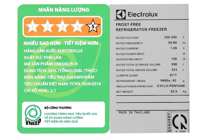 Tủ lạnh Electrolux Inverter 308 Lít EBB3402K-H Màu Đen
