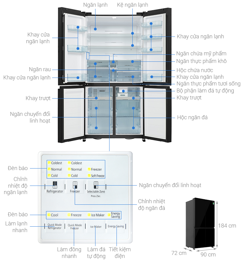 Tủ lạnh Hitachi Inverter 569 lít Multi Door R-WB640PGV1 GCK