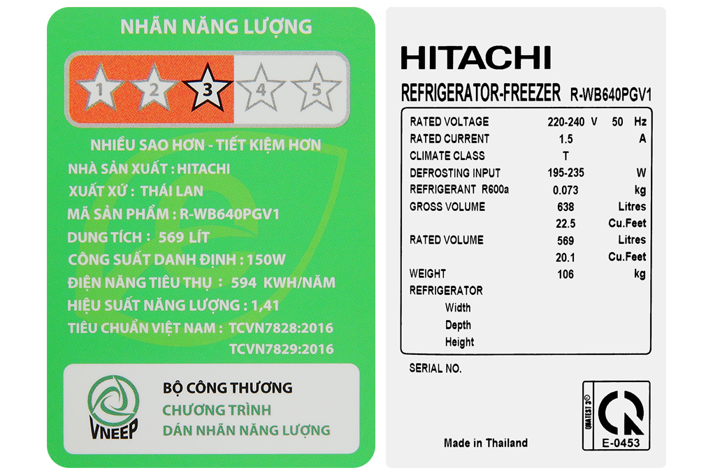 Tủ lạnh Hitachi Inverter 569 lít Multi Door R-WB640PGV1 GCK Màu Đen