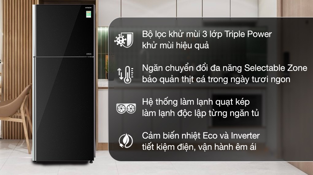 Tủ lạnh Hitachi Inverter 406 lít R-FVX510PGV9 GBK - giá tốt, có mua trả góp