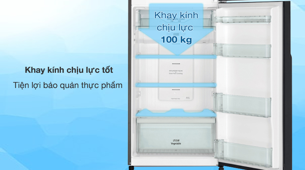 Tủ lạnh Hitachi Inverter 406 lít R-FVX510PGV9 GBK - Kính chịu lực tốt lên đến 100kg, giảm trầy xước và chịu nhiệt tốt 