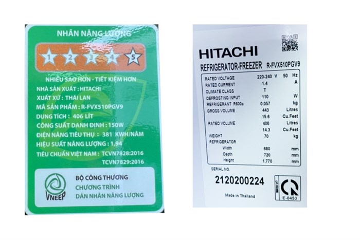 Tủ lạnh Hitachi Inverter 406 lít R-FVX510PGV9 MIR Màu Trắng