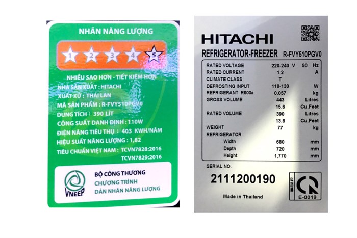 Tủ lạnh Hitachi Inverter 390 lít R-FVY510PGV0 GBK Màu Đen