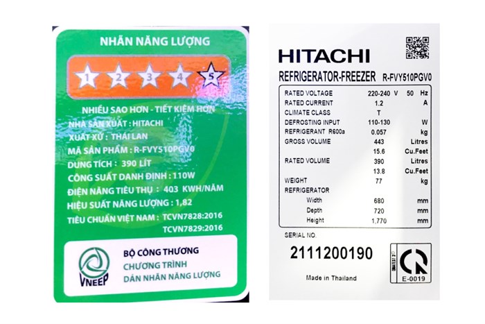Tủ lạnh Hitachi Inverter 390 lít R-FVY510PGV0 GMG Màu Đen
