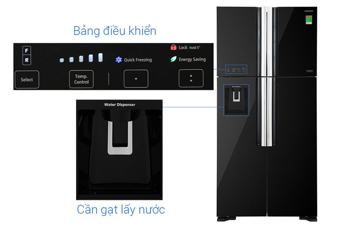 Tủ lạnh Hitachi Inverter 540 lít Multi Door R-FW690PGV7 GBK Màu Đen