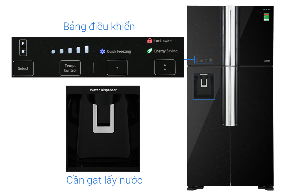 Tủ lạnh Hitachi Inverter 540 lít Multi Door R-FW690PGV7 GBK Màu Đen