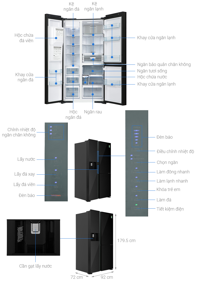 Tủ lạnh Hitachi Inverter 569 lít Side By Side R-MX800GVGV0 GBK