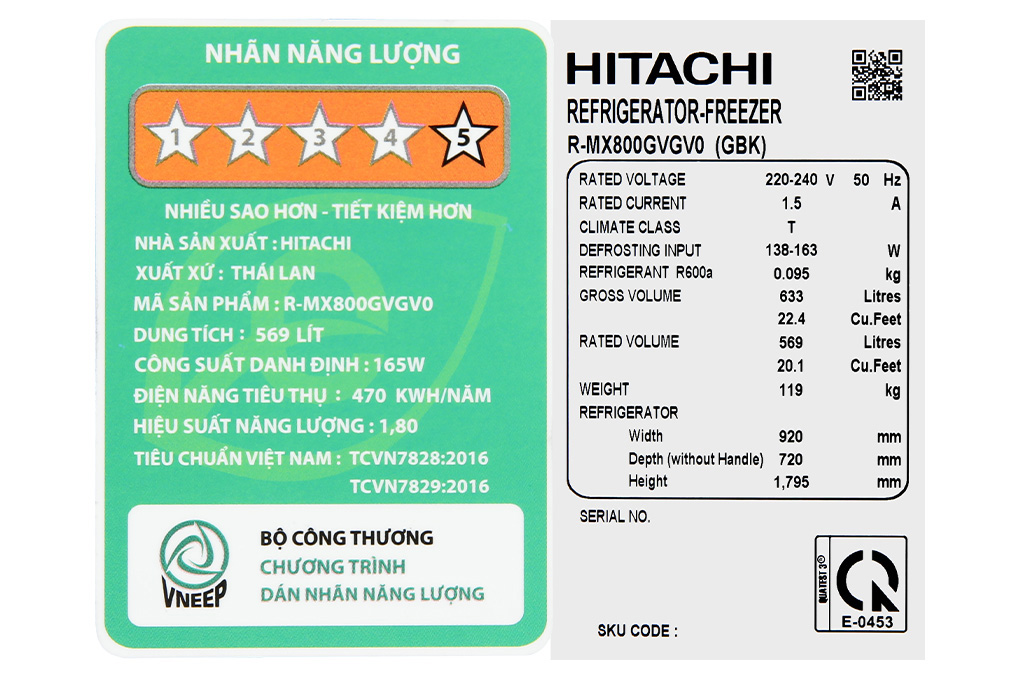 Tủ lạnh Hitachi Inverter 569 lít Side By Side R-MX800GVGV0 GBK Màu Xám