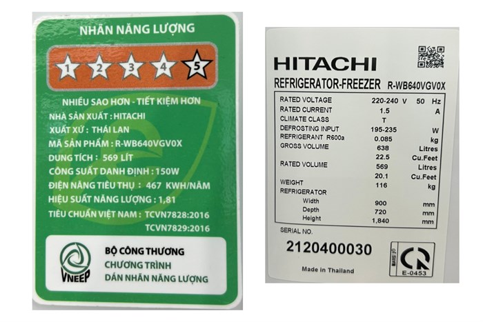 Tủ lạnh Hitachi Inverter 569 lít Multi Door R-WB640VGV0X Màu Trắng