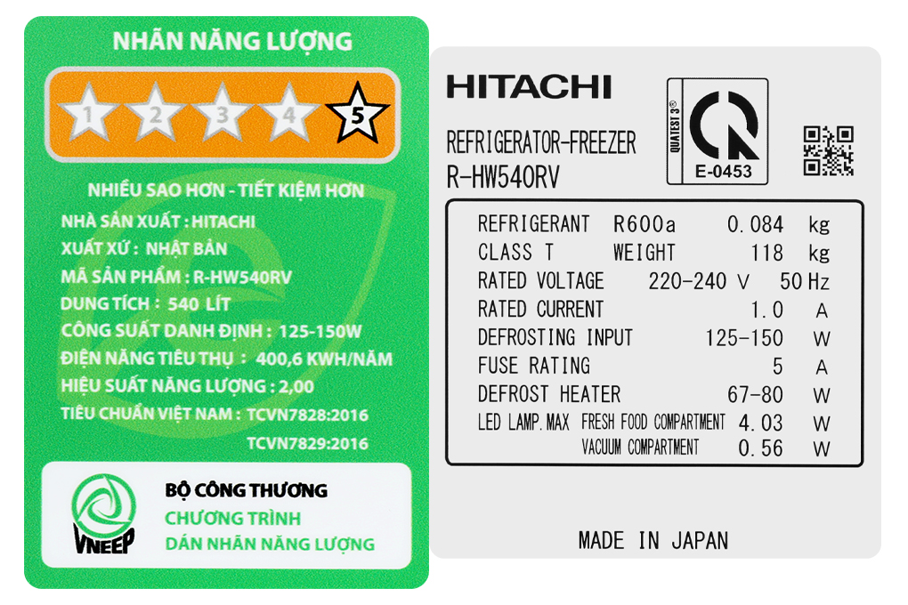 Tủ lạnh Hitachi Inverter 540 lít Multi Door R-HW540RV(X) Màu Trắng